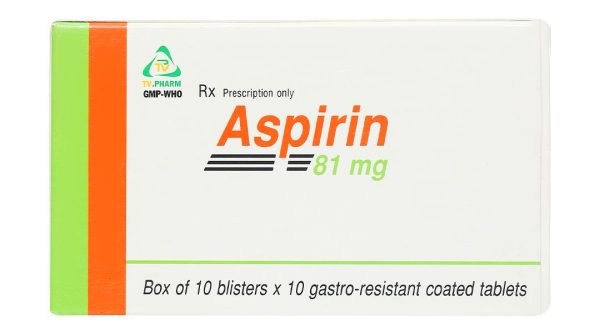 Aspirin TV.Pharm 81mg dự phòng nhồi máu cơ tim, đột quỵ (10 vỉ x 10 viên)