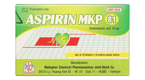 Aspirin Mkp 81 dự phòng thứ phát bệnh tim mạch hoặc mạch máu não (10 vỉ x 10 viên)