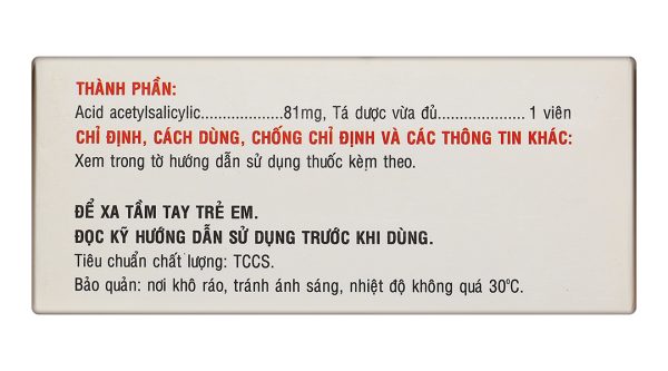 Aspirin Mkp 81 dự phòng thứ phát bệnh tim mạch hoặc mạch máu não (10 vỉ x 10 viên)