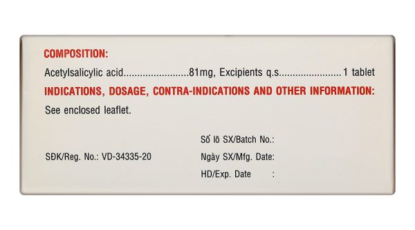 Aspirin Mkp 81 dự phòng thứ phát bệnh tim mạch hoặc mạch máu não (10 vỉ x 10 viên)
