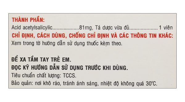 Aspirin Mkp 81 dự phòng thứ phát bệnh tim mạch hoặc mạch máu não (10 vỉ x 10 viên)