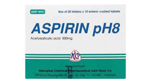 Aspirin pH8 500mg giảm đau, kháng viêm, hạ sốt (20 vỉ x 10 viên)