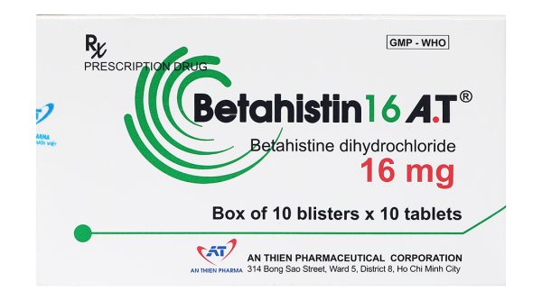 Betahistin 16 A.T trị chóng mặt, choáng váng (10 vỉ x 10 viên)