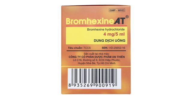 Dung dịch uống Bromhexine A.T 4mg/5ml loãng đàm trong bệnh lý hô hấp (30 ống x 5ml)
