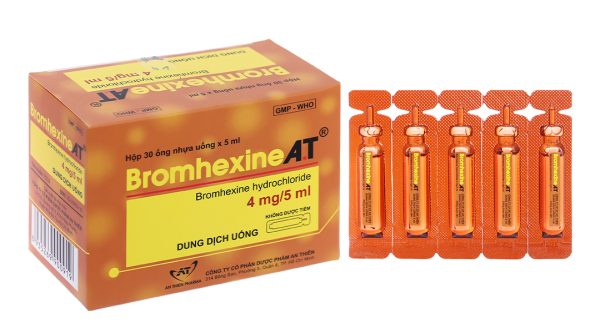 Dung dịch uống Bromhexine A.T 4mg/5ml loãng đàm trong bệnh lý hô hấp (30 ống x 5ml)