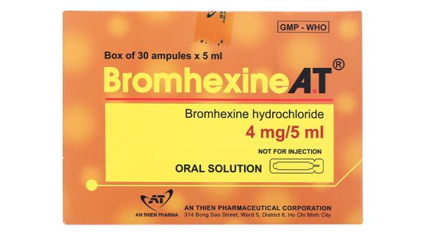 Dung dịch uống Bromhexine A.T 4mg/5ml loãng đàm trong bệnh lý hô hấp (30 ống x 5ml)