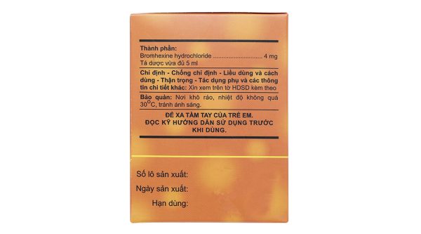 Dung dịch uống Bromhexine A.T 4mg/5ml loãng đàm trong bệnh lý hô hấp (30 ống x 5ml)