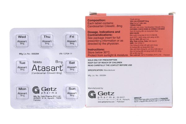 Atasart Tablets 8mg trị tăng huyết áp (2 vỉ x 7 viên)