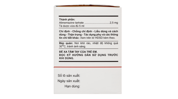 Dung dịch uống Atilene 2.5mg/5ml trị triệu chứng các biểu hiện dị ứng (30 ống x 5ml)