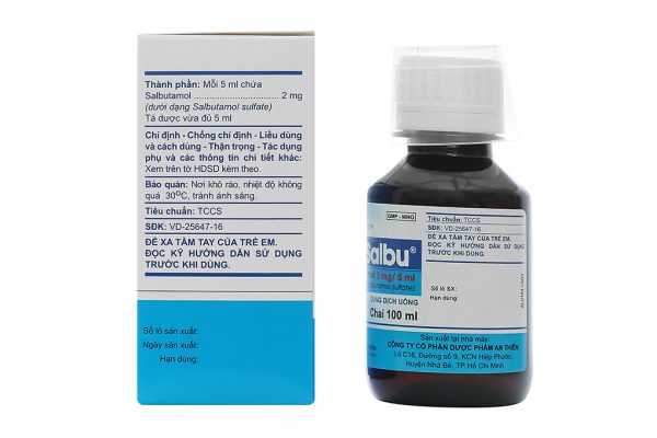 Dung dịch uống AtiSalbu 2mg/5ml trị cơn hen, ngắt cơn co thắt phế quản chai 100ml