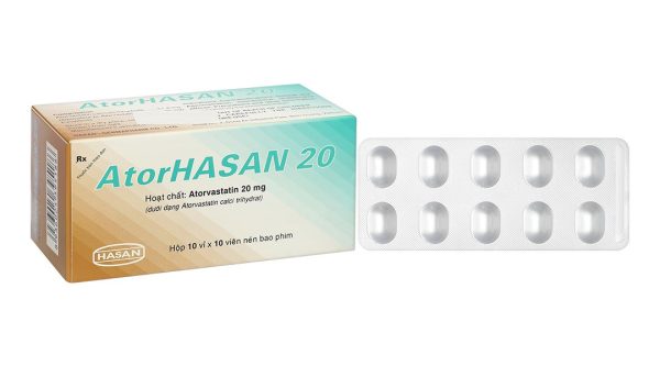 AtorHasan 20 điều trị tăng lipid huyết và dự phòng biến cố tim mạch (10 vỉ x 10 viên)