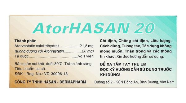 AtorHasan 20 điều trị tăng lipid huyết và dự phòng biến cố tim mạch (10 vỉ x 10 viên)