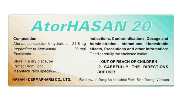AtorHasan 20 điều trị tăng lipid huyết và dự phòng biến cố tim mạch (10 vỉ x 10 viên)