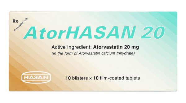 AtorHasan 20 điều trị tăng lipid huyết và dự phòng biến cố tim mạch (10 vỉ x 10 viên)