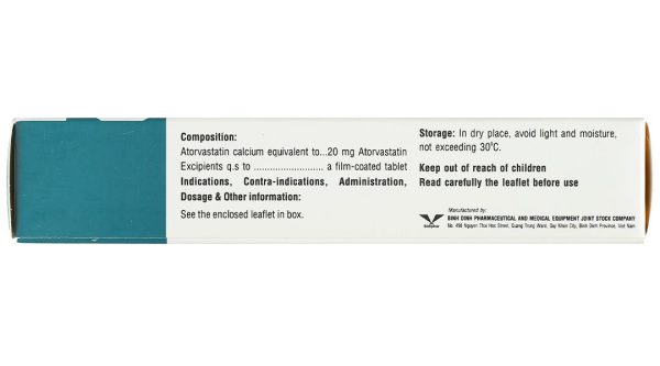 Atorlog 20 điều trị tăng cholesterol toàn phần và LDL-cholesterol (3 vỉ x 10 viên)
