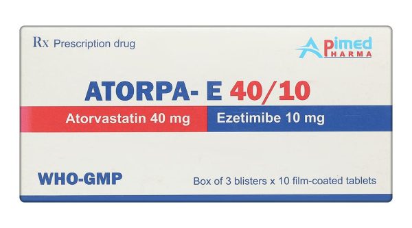 Atorpa-E 40/10 phòng ngừa bệnh tim mạch và trị tăng cholesterol máu (3 vỉ x 10 viên)