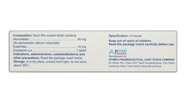 Atorpa-E 40/10 phòng ngừa bệnh tim mạch và trị tăng cholesterol máu (3 vỉ x 10 viên)