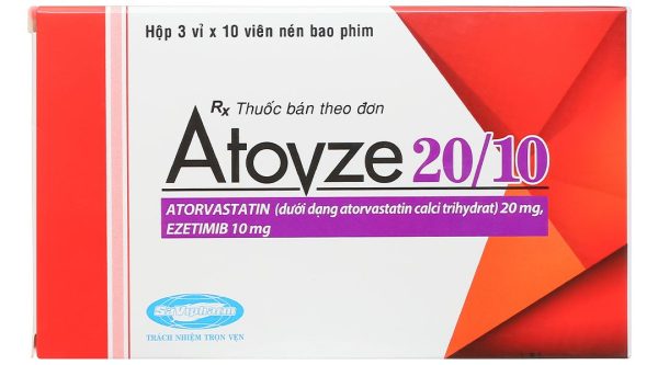 Atovze 20/10 điều trị tăng cholesterol máu (3 vỉ x 10 viên)