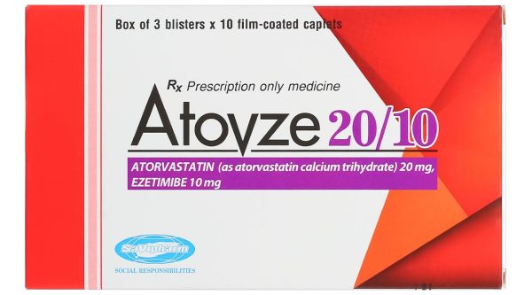 Atovze 20/10 điều trị tăng cholesterol máu (3 vỉ x 10 viên)