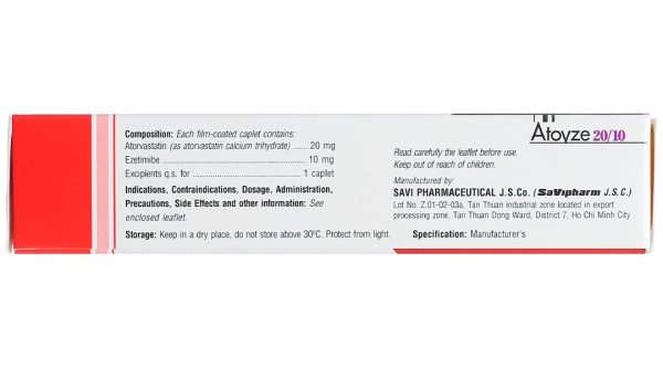 Atovze 20/10 điều trị tăng cholesterol máu (3 vỉ x 10 viên)