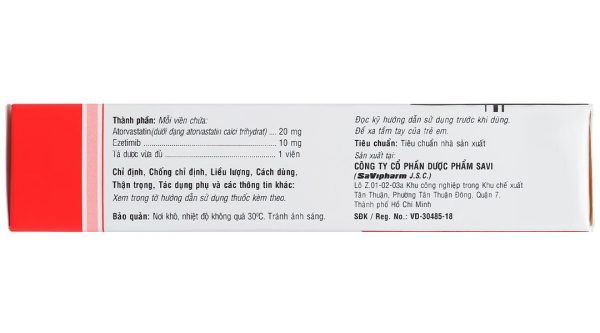 Atovze 20/10 điều trị tăng cholesterol máu (3 vỉ x 10 viên)