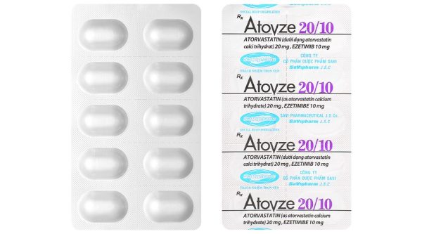 Atovze 20/10 điều trị tăng cholesterol máu (3 vỉ x 10 viên)