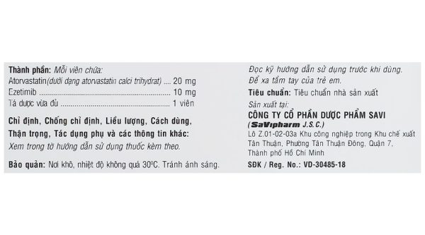 Atovze 20/10 điều trị tăng cholesterol máu (3 vỉ x 10 viên)