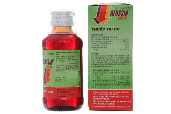 Siro Atussin trị ho trong bệnh lý hô hấp chai 60ml