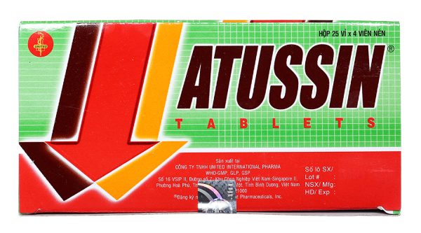Atussin trị các chứng ho trong bệnh lý hô hấp (25 vỉ x 4 viên)