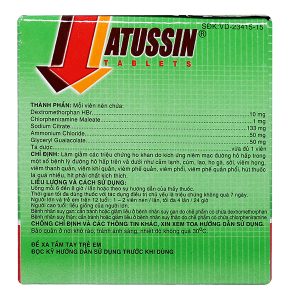 Atussin trị các chứng ho trong bệnh lý hô hấp (25 vỉ x 4 viên)
