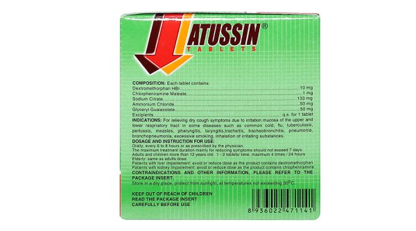 Atussin trị các chứng ho trong bệnh lý hô hấp (25 vỉ x 4 viên)
