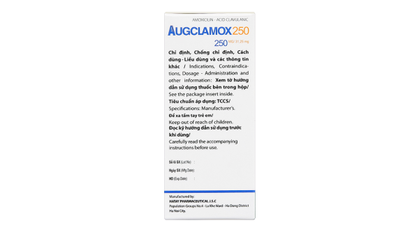 Thuốc bột pha hỗn dịch uống Augclamox 250 trị nhiễm khuẩn (12 gói x 1.5g)