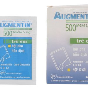 Bột pha hỗn dịch uống Augmentin 500mg/62.5mg trị nhiễm khuẩn hộp 12 gói