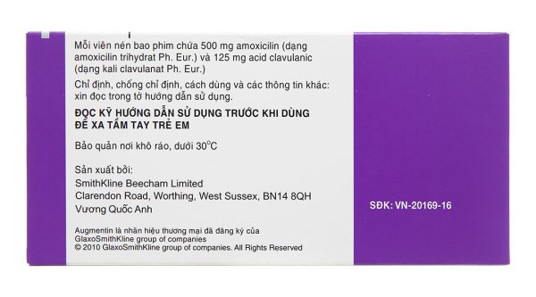 Augmentin 625mg trị nhiễm khuẩn do vi khuẩn nhạy cảm (2 vỉ x 7 viên)