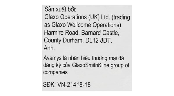 Hỗn dịch xịt mũi Avamys điều trị viêm mũi dị ứng chai 30 liều xịt