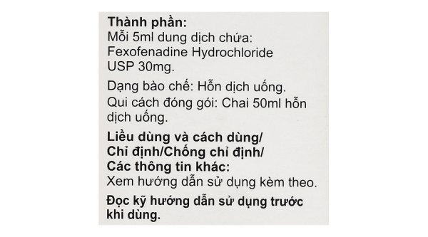 Hỗn dịch uống Axofen trị viêm mũi dị ứng, mày đay chai 50ml