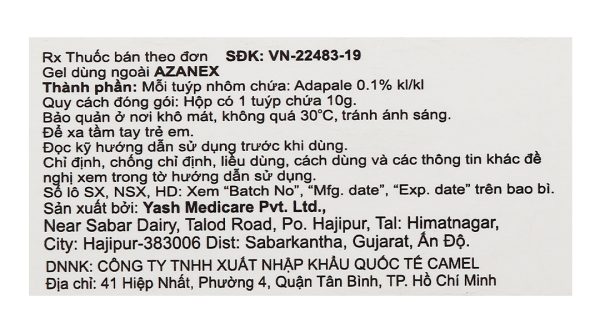 Azanex Gel 0.1% trị mụn trứng cá tuýp 10g