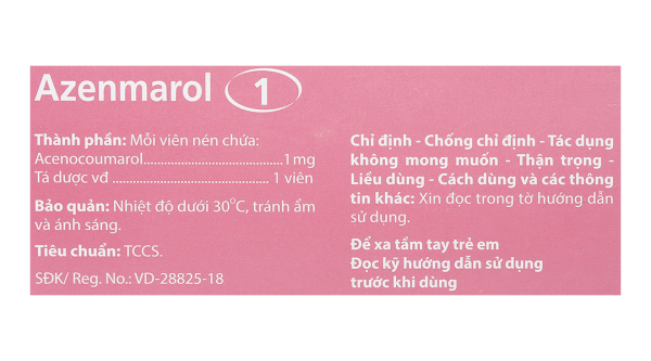 Azenmarol 1 dự phòng biến chứng huyết khối tắc mạch (10 vỉ x 10 viên)