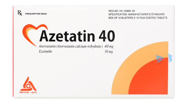 Azetatin 40 điều trị rối loạn lipid máu (10 vỉ x 10 viên)