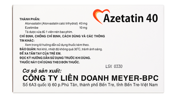 Azetatin 40 điều trị rối loạn lipid máu (10 vỉ x 10 viên)