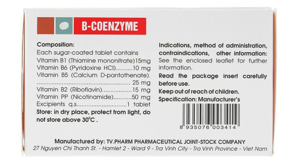 B-coenzyme bổ sung vitamin nhóm B, giảm suy nhược (10 vỉ x 10 viên)