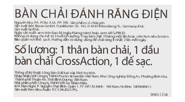 Bàn chải điện Oral-B Pro 500 CrossAction D16.513