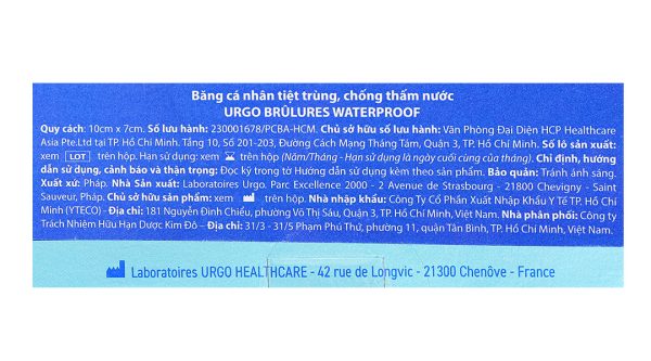 Băng cá nhân chống thấm nước Urgo Brulures Waterproof (10 x 7cm) 1 miếng
