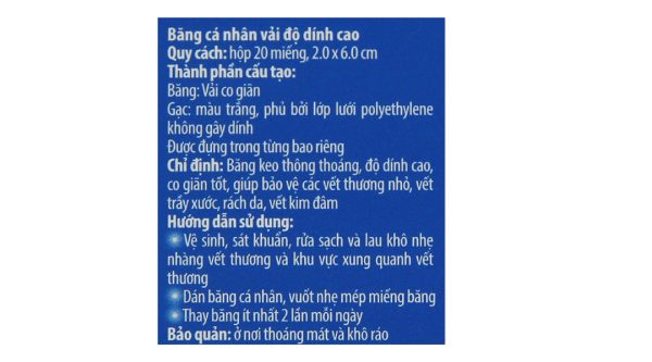 Băng cá nhân vải Urgo Durable (2 x 6cm) hộp 20 miếng