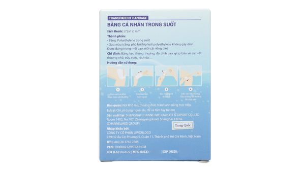 Băng cá nhân trong suốt Liworldco (72 x 19mm) hộp 20 miếng
