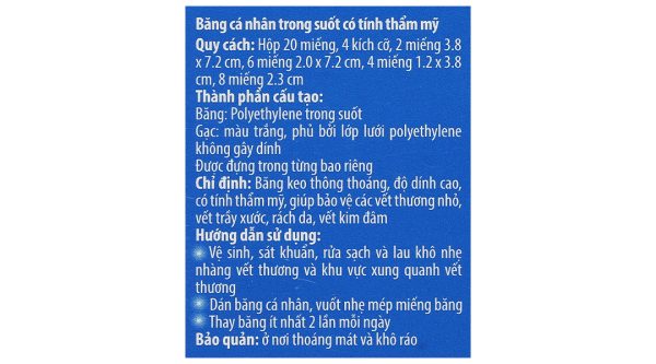 Băng cá nhân trong suốt Urgo Transparent Assorted hộp 20 miếng