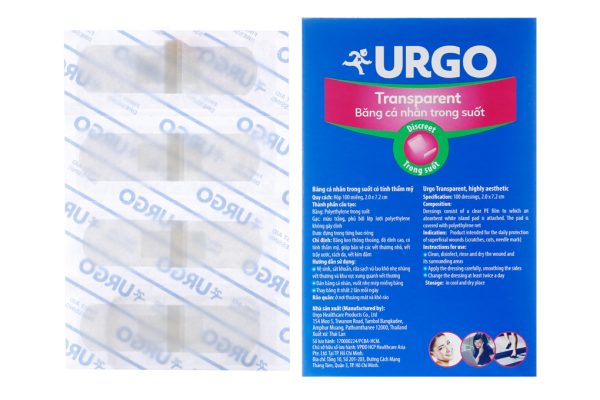 Băng cá nhân trong suốt Urgo Transparent (2 x 7.2cm) hộp 100 miếng