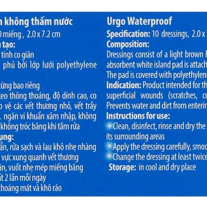 Băng cá nhân không thấm nước Urgo Waterproof (2 x 7.2cm) hộp 10 miếng