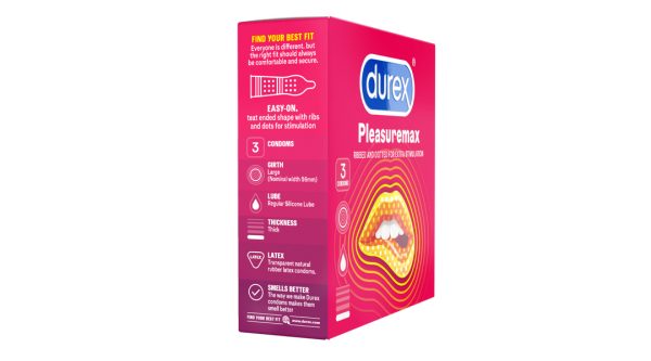 Bao cao su Durex Pleasuremax có chấm nổi 56mm hộp 3 cái