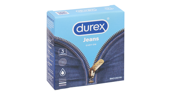 Bao cao su Durex Jeans ôm sát, bôi trơn 52.5mm hộp 3 cái